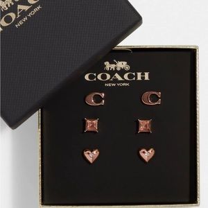 NIB 𝐂𝐎𝐀𝐂𝐇 🐎 Rose Gold Signature Earring Trio